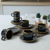 Set de 6 cești din ceramică cu farfurioareElementa 185 ml, albastru închis