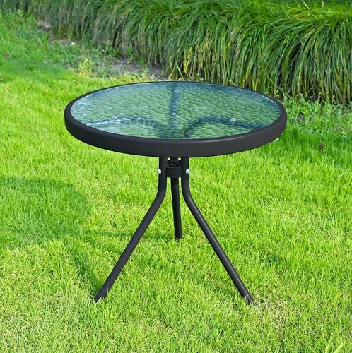 Garten Beistelltisch, schwarzer Stahl/gehärtetes Glas, HABIR