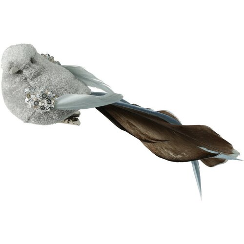 Komplet božičnih okraskov Ptič, siv, 14x4x4cm, s sponko, KOMPLET 2 KOSOV