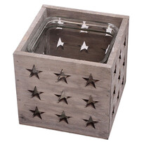 Dřevěný svícen se sklem Stars 14 x 13 cm, šedá Dřevěný svícen se sklem Stars 14 x 13 cm, šedá