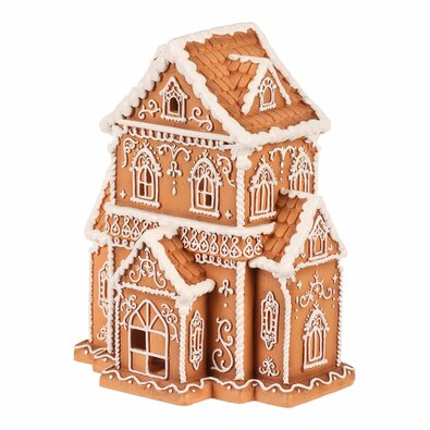 Božična dekoracija Perníková hiška s LEDosvetlením, poliresin, 24 cm