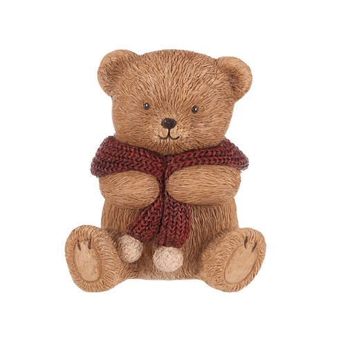 Dekorácia Medveď s červeným šálom, polyresin, 10 cm