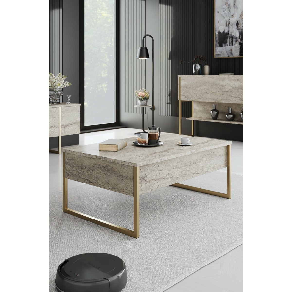 Konferenčný stolík Luxe Travertine and Gold