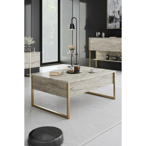 Luxe Travertine and Gold dohányzóasztal