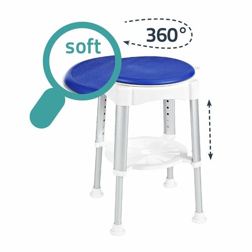 SAPHO A0050401 Taburet pivotant pentruhandicapați, reglabil pe înălțime, alb/albastru