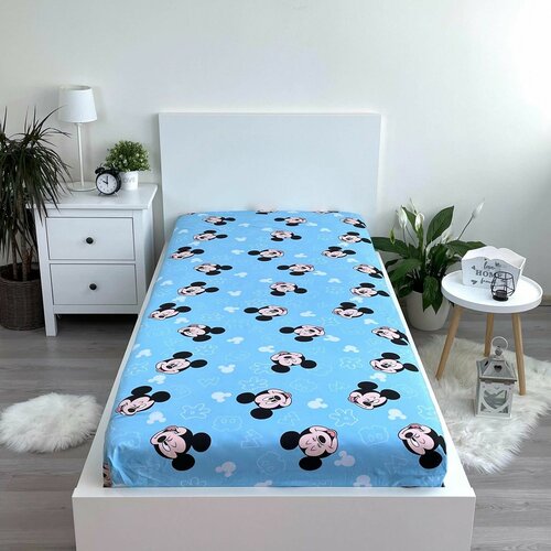 Jerry Fabrics Leinenlaken mit Gummizug Mickey Blue 02, 90 x 200 cm + 25 cm