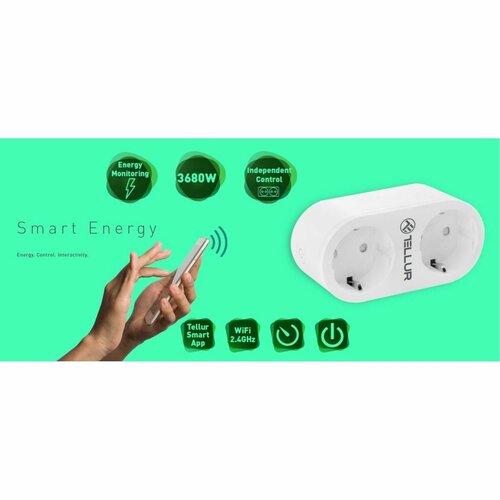 Priză dublă smart Tellur WiFi 16A, 3680 W