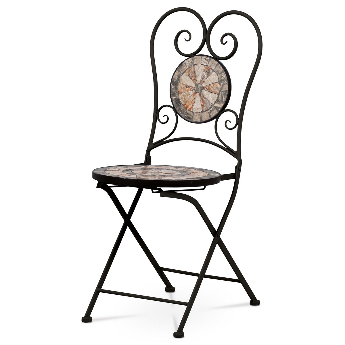 AUTRONIC JF2226 Záhradná stolička, keramická mozajka, kovová konštrukcia, čierny matný lak (typovo ku stolu JF2225 a lavici JF2227)