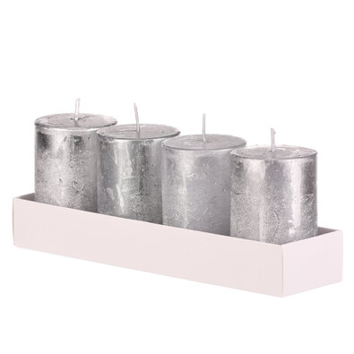Adventi gyertya készlet ezüst, 4 db, paraffin, 8, 8 cm