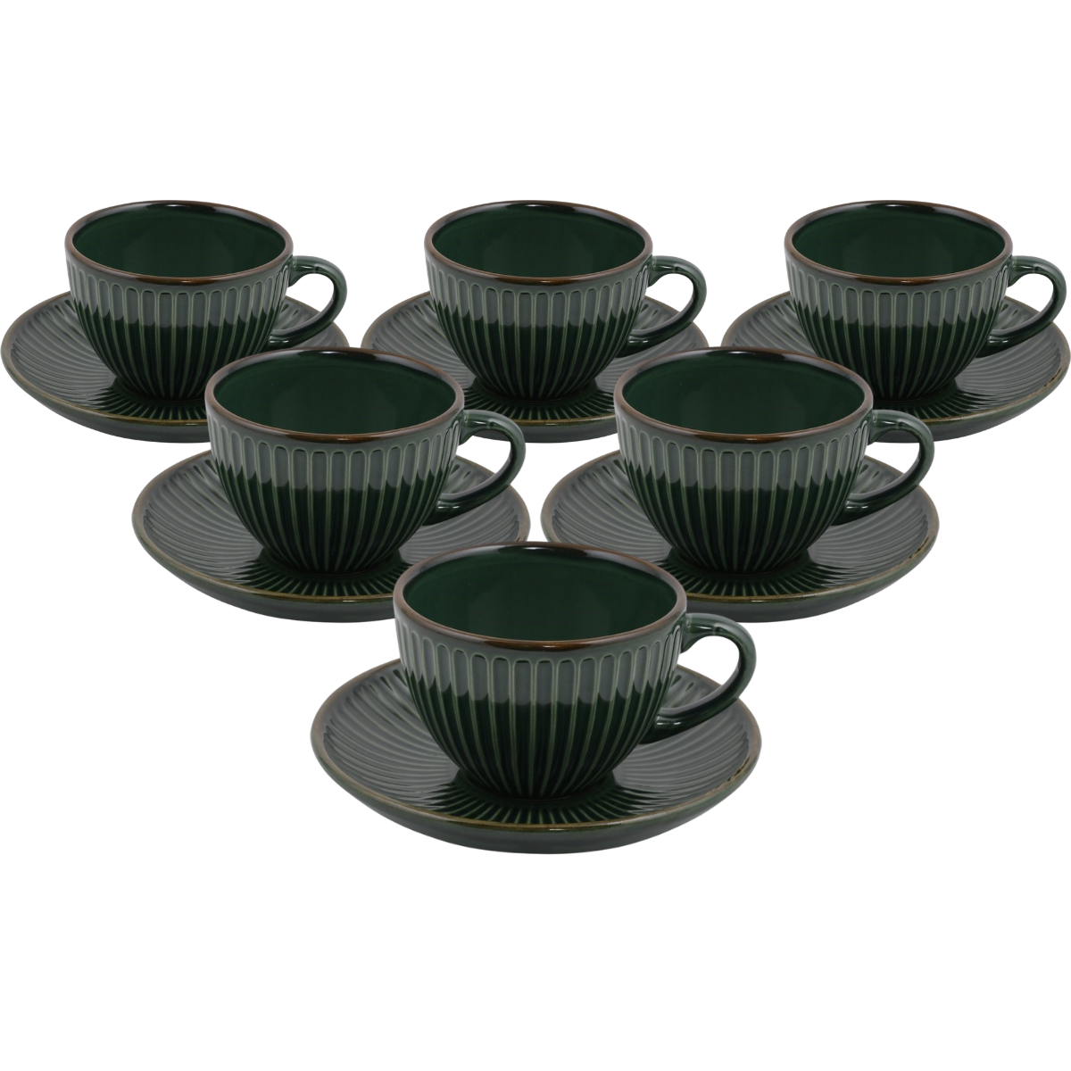 Zestaw 6 filiżanek ceramicznych ze spodkami Linea 210 ml, zielony
