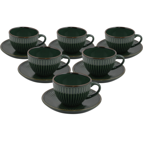 Súprava 6 keramických šálok s podšálkami Linea 210 ml, zelená