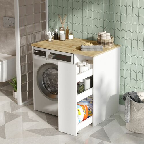 Skříňka na pračku Saly White and Walnut