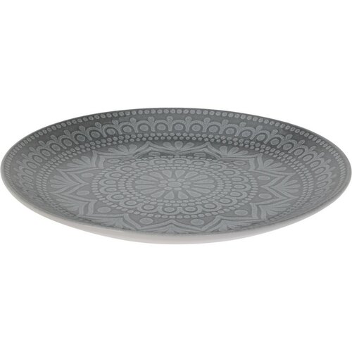 Ethnic kőagyag lapostányér, átmérő 27 cm, szürke