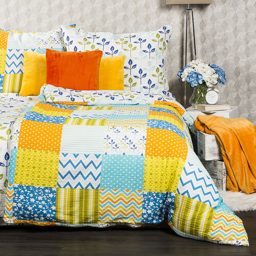 Lenjerie de pat din crep 4Home Patchwork blue, 140 x 220 cm, 70 x 90 cm