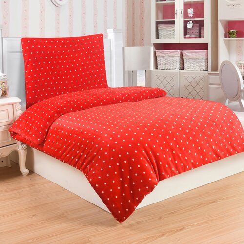 Lenjerie de pat din micro-pluş Polka, roşu, 140 x 200 cm, 70 x 90 cm