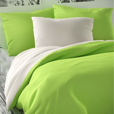 Lenjerei pat 2 pers. Luxury Collection, satin, alb/verde des., 240 x 220 cm, 2 buc. 70 x 90 cm