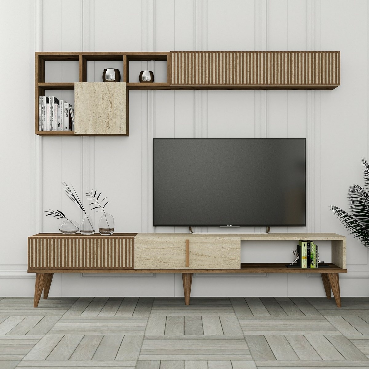 Televízna stena Milan Walnut and Travertine