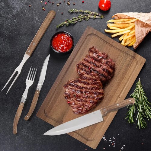 Orion Steak set - nož, vilice, vilica, deska, 15kosov