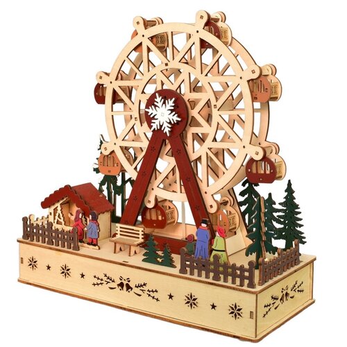 Decorațiune rotativă din lemn cu LED-uri Carusel,28 x 28 x 12 cm