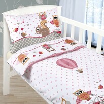 Agáta gyermek pamut ágynemű kiságyba Bagoly, rózsaszín, 90 x 135 cm, 45 x 60 cm