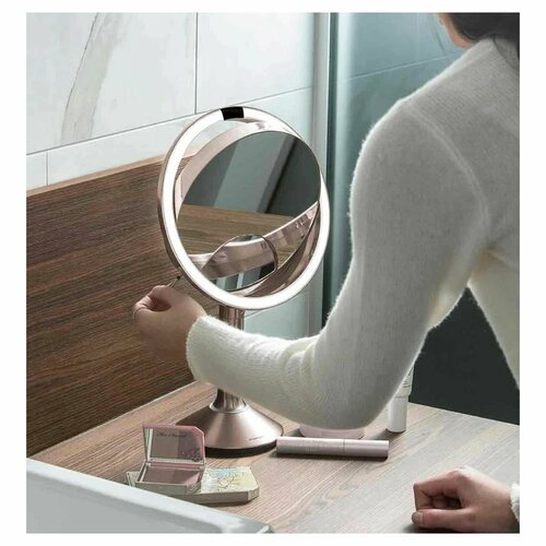 Simplehuman Cosmetic LED Mirror Sensor TRIO ,mărire 1x/5x/10, aur roz