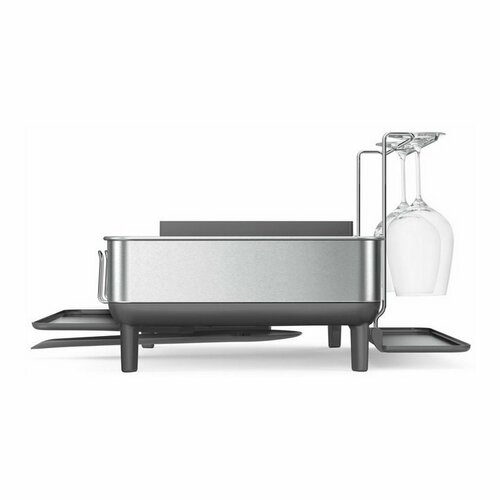 Simplehuman Geschirrabtropfer mit Glashalter, Edelstahlrahmen, grau