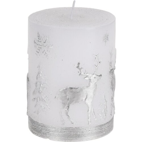 Świeczka bożonarodzeniowa Srebrny renifer, 9 cm