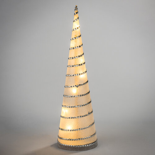 Decoraţie luminoasă LED în formă de con argintie 47 cm