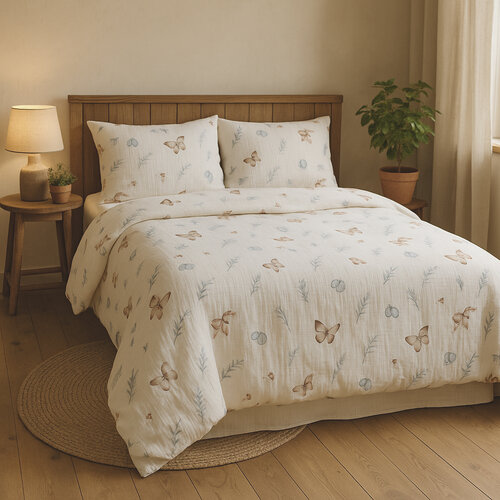Matex Muslin posteljnina Metulji, 140 x 200 cm, 70 x 90 cm