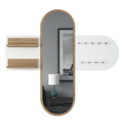 Fali akasztó tükörrel Pomi White and Walnut