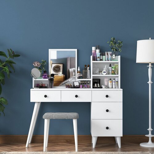 Masa de toaletă Bela White cu scaun