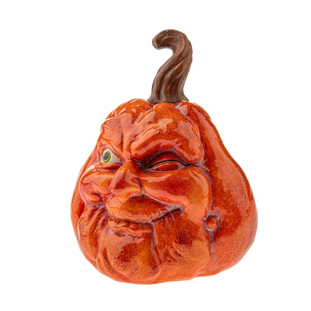 Jesenná dekorácia Tekvica s tvárou, 13 x 16 cm,oranžová, keramická