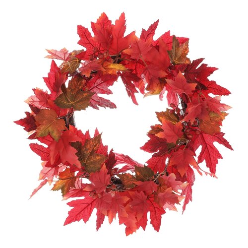 Осінній вінок з червоним листям та ягодами, діаметр 5 0 см