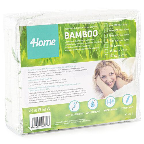 Protecție saltea 4Home Bamboo impermeabilă cu bordură, 200 x 200 cm + 30 cm
