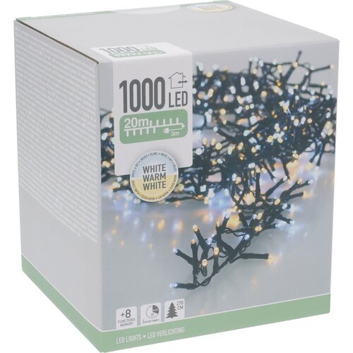 Зовнішня світлова гірлянда 20 м, 1000 LED, теплий білий + білий, таймер, IP44