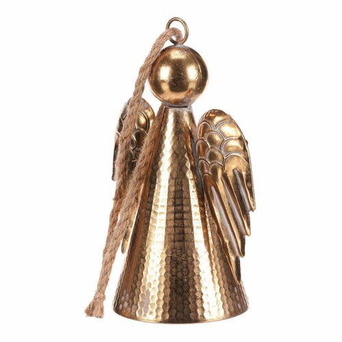 Závesná kovová vianočná dekorácia Anjel zvon 24 cm, zlatá