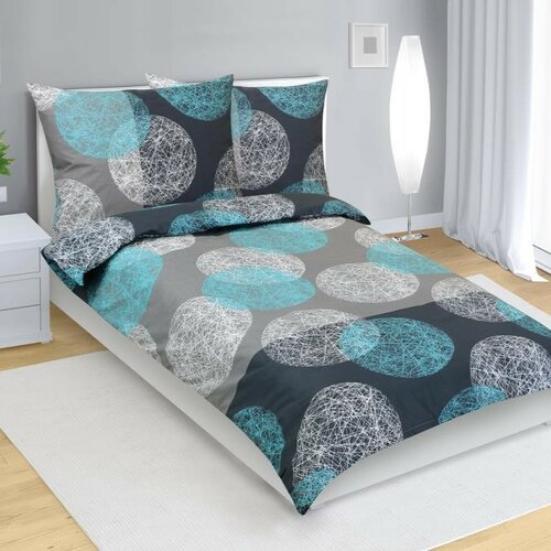 Bellatex Pościel bawełniana Kula turkusowy, szary, 140 x 200 cm, 70 x 90 cm