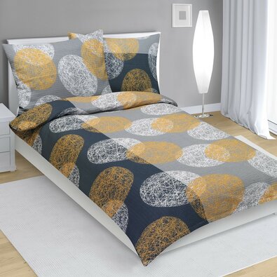 Bellatex Krep posteljnina Koule sivo-oranžna, 140x 220 cm, 70 x 90 cm