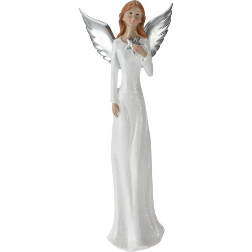 Vánoční dekorace Anděl se stříbrnými křídly, 8,7 x 22 cm