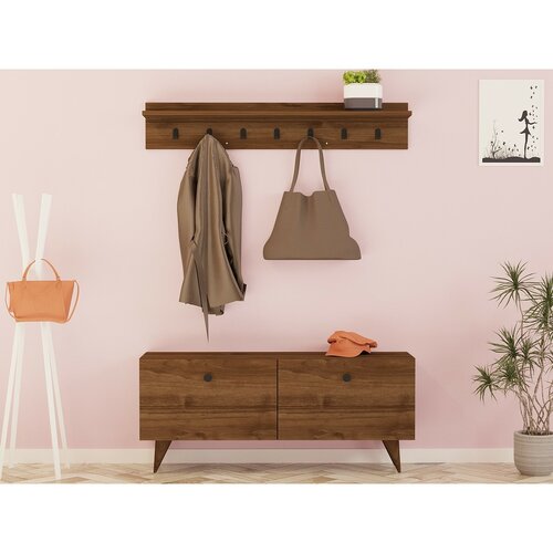 Cuier de perete cu dulap pentru pantofi Rupa Walnut