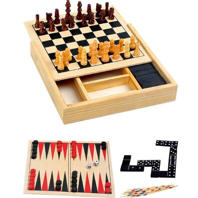 Set jocuri din lemn, 4 în 1, 17 x 17 x 3 cm