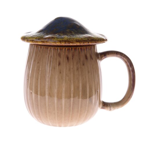 Keramikbecher mit Deckel Pilz, 550 ml, blau