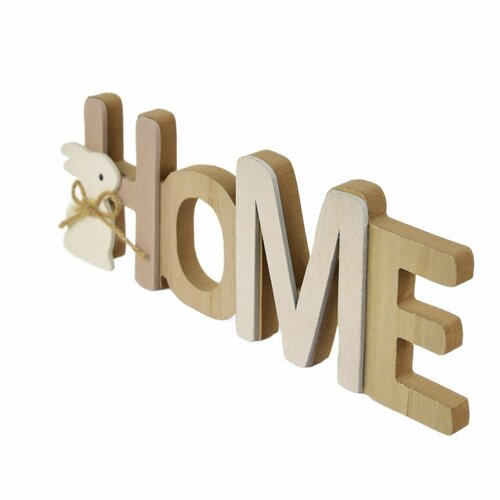 Inscripție din lemn HOME cu iepuraș, 21,5 x 7,5 x 3 cm