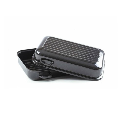 Belis Emaillierter Doppelbräter mit Rippen und seitlichen Griffen, 40 cm