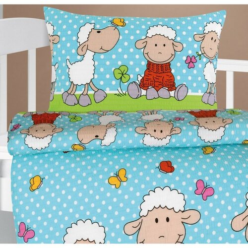 Bellatex Baby pościel z krepy Agata Sheepniebieska, 90 x 135 cm, 45 x 60 cm