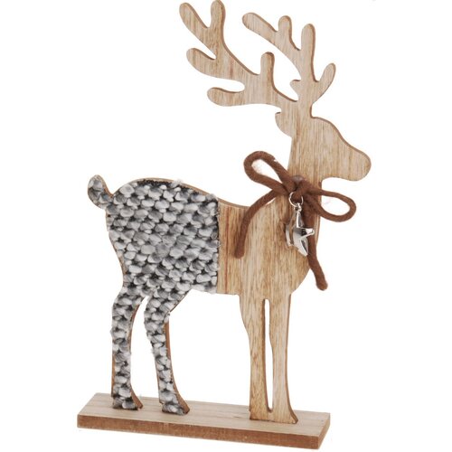 Vianočná drevená dekorácia Reindeer with ribbon hnedá, 26 cm