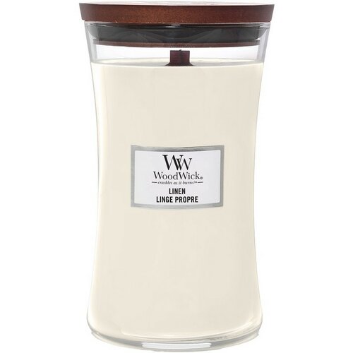 WoodWick dišeča sveča, velika vaza, lan, 609 g