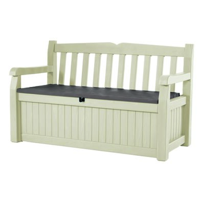 Ladă de depozitare pentru grădină cu bancă Keter Eden bej, 265 l, 140 x 60 x 84 cm