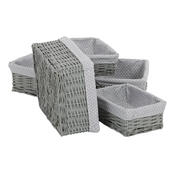 Set coșuri de răchită cu țesătură buline gri, 5 buc., 5 dimensiuni, 48 x 18 x 37 cm