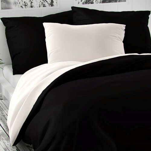 Lenjerie de pat din satin Luxury Collection, negru / alb, 200 x 200 cm, 2ks 70 x 90 cm